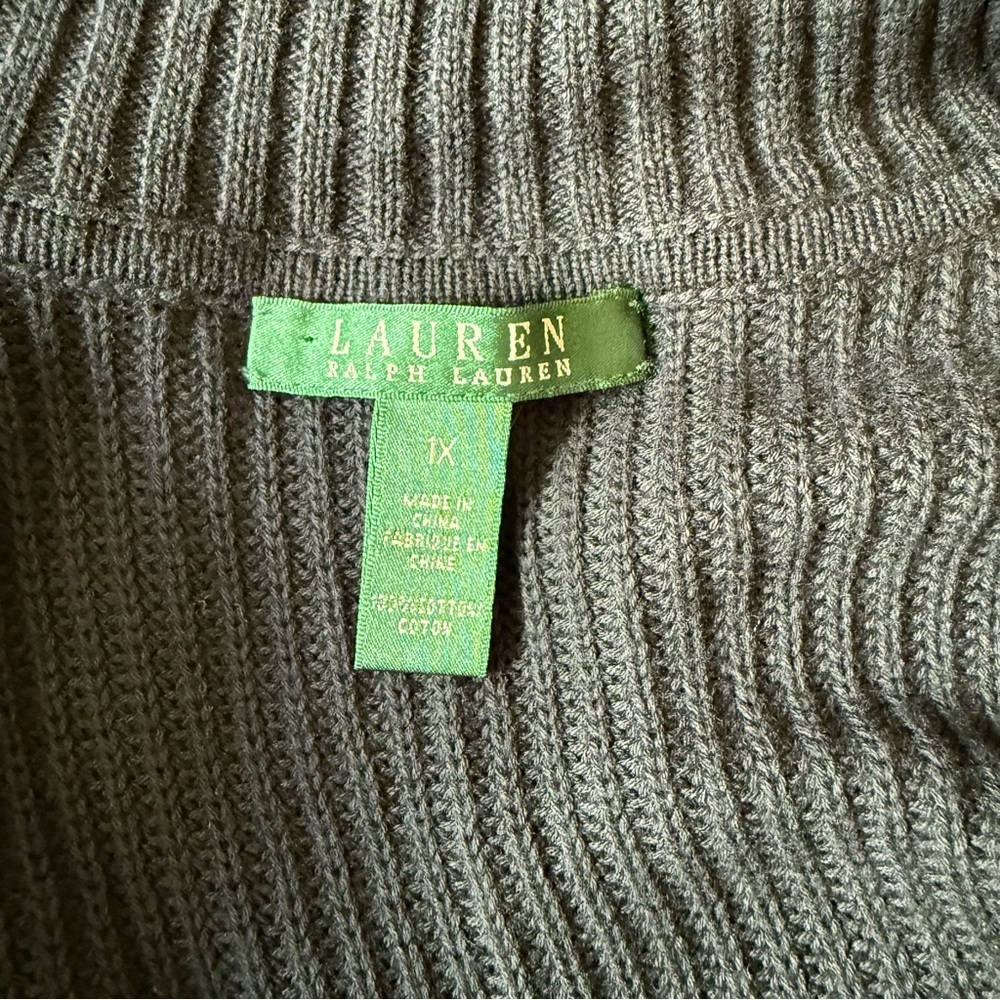 Lauren Ralph Lauren 100% Cotton Black Knit Cardigan with Buckle Closure Size 1X - Picture 7 of 7
